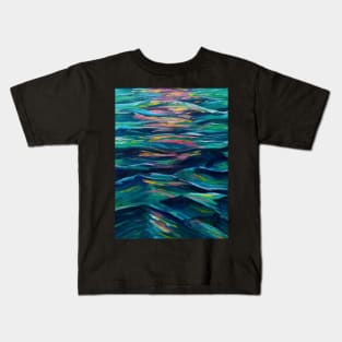 Neon Rainbow Abstract Ocean Waves Kids T-Shirt